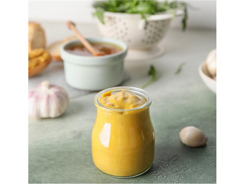 mustard in glass bottle